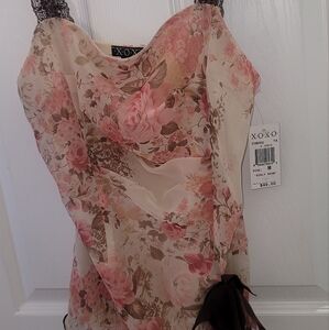 XOXO Floral Pink and Brown Tank Top